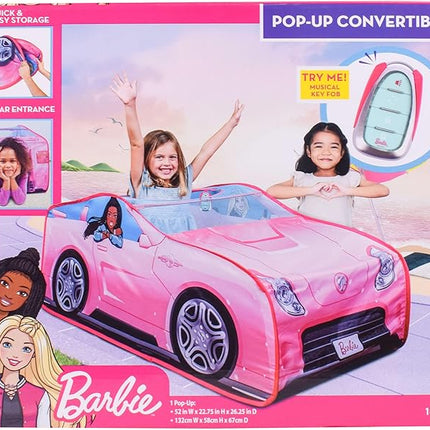 Barbie Convertible Pop Up Tent - Pink Princess Playhouse Car Toy with Sounds & Key Fob, Indoor and Outdoor Play