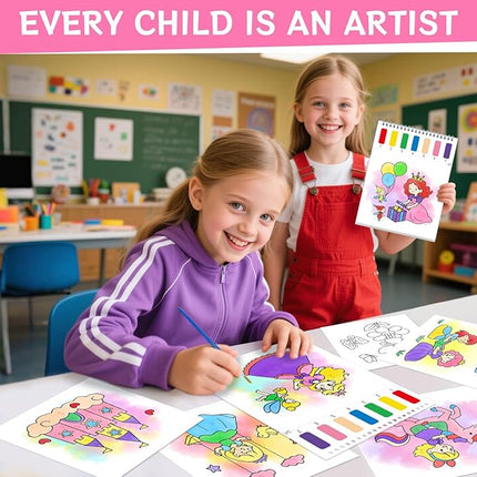 Paint with Water Coloring Books for Toddlers,Princess and Party Theme Mess Free Watercolor Painting Papers for Kids Water Color Paint Kit Art Craft Birthday Gift for Ages 1-3, 4-8