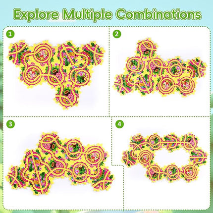 10Pcs Puzzle Track Car Play Set for Toddlers, Puzzle Racer Kids Car Track Set, Race Tracks for Kids Ages 4-8, Educational Puzzle Car Toys for 3 4 5 Year Old Boys (Bee)