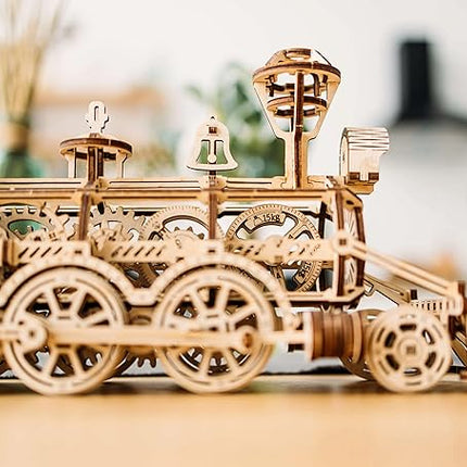 Wood Trick Wooden Toy Train Set with Railway - 34x7″ - Locomotive Train Toy Mechanical Model Kit - 3D Wooden Puzzles for Adults to Build - Engineering DIY Models for Adults to Build