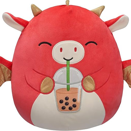 Squishmallows Original 12-Inch Baiden Red Dragon with Boba Drink - Official Jazwares Plush (Medium-Sized)