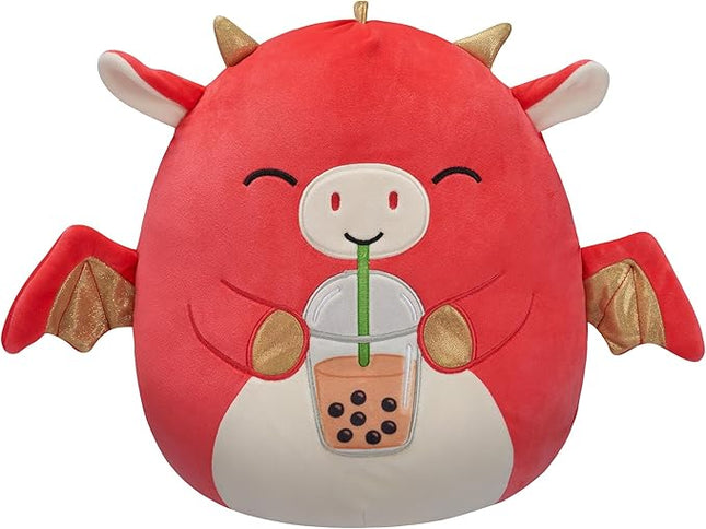 Squishmallows Original 12-Inch Baiden Red Dragon with Boba Drink - Official Jazwares Plush (Medium-Sized)
