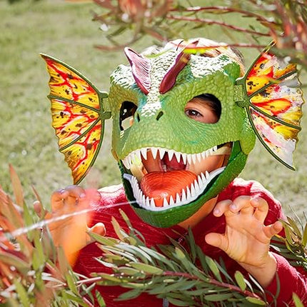 Mattel Jurassic World Dilophosaurus Role Play Mask with Venom Launchin Water Feature, Sound & Adjustable Frill, Dinosaur Costume Headgear Toy