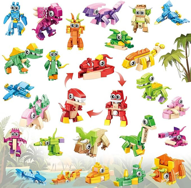 24 Pack Mini 3-in-1 Dinosaur Building Set, Kid's Classroom Gifts Build Block Toy Stocking Stuffers, Classroom Prizes Goodie Bags Fillers, Party Favors Boxes for Boys Girls 6 8 10 12