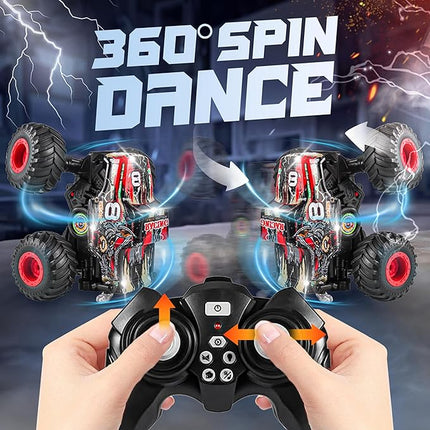 BEZGAR Monster Truck Toys - Remote Control Monster Truck with Light & Music, Dinosaur Truck for Kids, 1:20 Scale RC Truck with 360° Spins and Drifting, Remote Control Car for Boys 4-7 Red