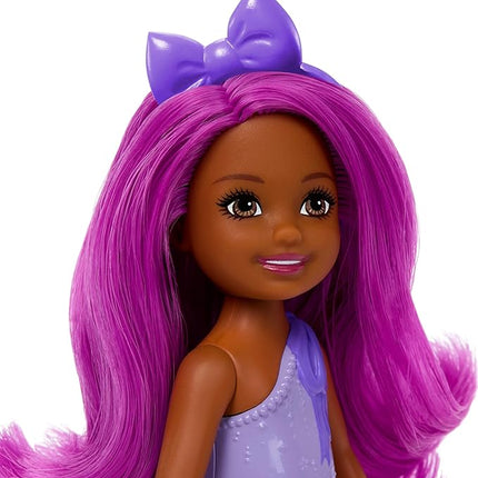 Barbie Royal Chelsea Doll with Pink Hair and Purple Bow Headband, Colorful Printed Skirt