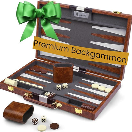 Large Backgammon Sets for Adults - Classic Board Games for 2 Players Adults and Kids - Premium Backgammon Set 15 inch Board and 32 Backgammon Pieces in Quality PU Leather Case - Gift for Man