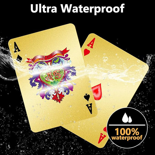 BIERDORF Waterproof Plastic Playing Cards - Durable Cool Deck of Cards - Standard Index Professional Premium Poker Cards - Vintage Casino Themed Card Games for Families or Adults - Gold Diamond Style