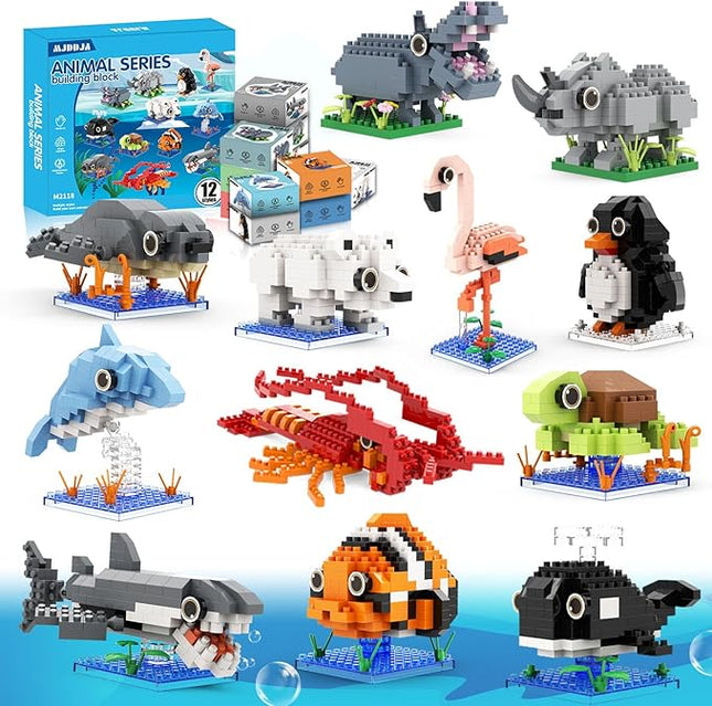 Party Favors for Kids 8-12, 1635PCS-12 Kinds of Animals Building Block Toy, Easter Gifts Goodie Bags Stocking Stuffer Classroom Prizes Building Set, Birthday Gift for Boys Girls Ages 8 9 10 11+