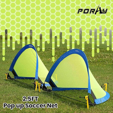 Poray Soccer Goal for Kid Easy-up Set of Two Portable Soccer Net 210D Oxford with 8 Field Marker Cones Extra Stakes Fun for Backyard and Soccer Training