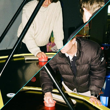 Upgraded Air Hockey Pucks and Paddles- 4 Red & 4 Blue Pucks, 2 Red & 2 Blue Paddles - Thicker 0.13inches and Heavier Design for Better Stability on Air Hockey Table