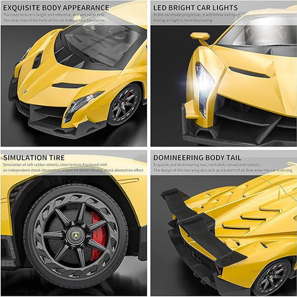 QUN FENG Remote Control RC CAR Racing Cars Compatible with Lamborghini Veneno Officially Licensed 1:24 Toy RC Cars Model Vehicle for Boys 6,7,8 Years Old,Yellow