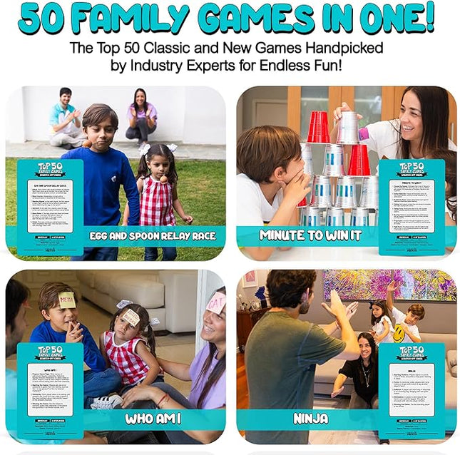Top 50 Games for Kids, Teens, & Adults - 50 in 1 Reusable Scratch Off Fun - Card Games for Families - Cool, Funny Family Game Night Gift - All Ages, 4+, 8-12, 12+