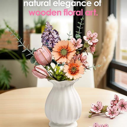 rowood 3D Puzzle Wood Flower,DIY Artifical Flower Building Set Craft Kit for Women,Mother's Day/Valentine's Day/Teacher's Day/Thanksgiving/Christmas/Birthday Gift -Pink Carnation