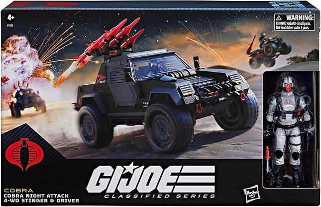 G.I. Joe Classified Series #120, Cobra Night Attack 4-WD Stinger & Driver, Collectible 6 Inch Action Figure & Vehicle with 8 Accessories