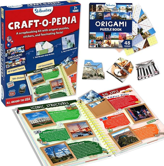 Skillmatics Scrapbooking Kit & Origami Puzzle Book - DIY Folding Brain Teasers, STEM Learning & Travel Toy with 48 Puzzles, Educational Gifts for Girls & Boys Ages 7, 8, 9, 10 & Up