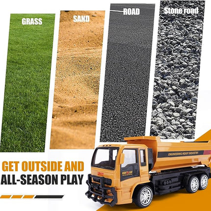 Remote Control Dump Truck for Kids, 2.4GHz RC Construction Vehicle with LED Lights, 45° Dumping Function, 2 Rechargeable Batteries, Toy Truck for Boys Girls 3 4 5 6 7 8 Years Old