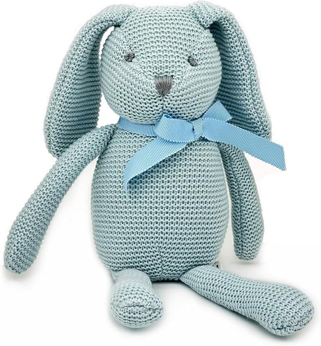 100% Organic Cotton Baby Toys Blue Bunny Rabbit Stuffed Animals for Newborn 7.1"