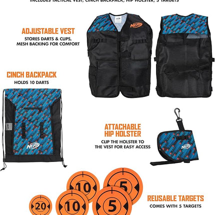 Nerf Elite Deluxe Tactical Gear Pack - Tactical Vest with Hip Holster, Cinch Backpack, and 5 Targets - Blast Into Battle