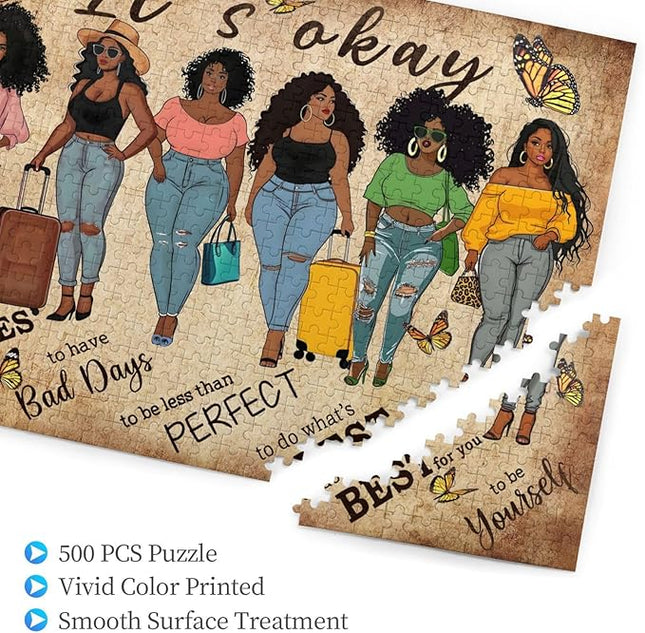 African American Jigsaw Puzzles 500 Pieces for Adults, Black Woman with Self-Love Affirmations, Empowering Wooden Puzzle for Stress Relief & Home Decor
