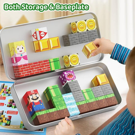 Magnetic Building Blocks Travel Toys for Kids Ages 4-8, Toddler Magnetic Cubes STEM Learning Set with Iron Storage Box – Portable Construction Toys for Boys Girls 3-5