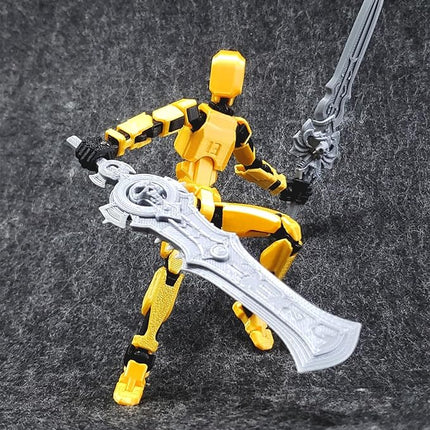 (Assembly Completed) T13 Action Figure, 5.5 Inch 3D Printed Multi-Jointed Movable Dummy 13 Toy,Dummy 13 Robot Action Figure with Lots of Weapons, Gold