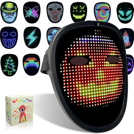Led Mask with Gesture Sensing, Light up Face Transforming Mask for Halloween Xmas Costume Party