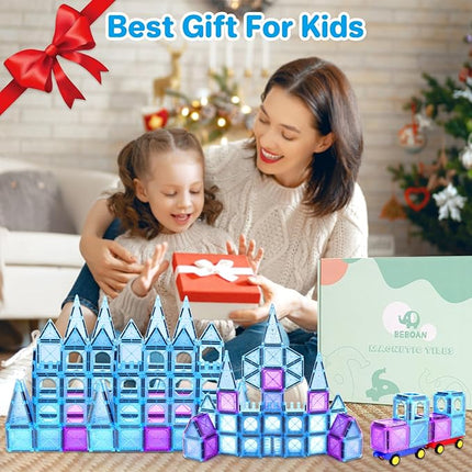 BEBOAN 122 Pcs Magnetic Tiles - Frozen Toys Gift for Kids Toddlers Girls Ages 3 4 5 6 7 8+, Princess Magnetic Building Toys, Castle Magnets Toy, Montessori Stacking Educational Toys for Sensory Play