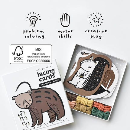 Wee Gallery Woodland Lacing Cards, Sewing Board and Travel Game for Toddlers and Preschoolers, Fine Motor Skills Toy, Montessori-Inspired Educational Kids Craft Activity for Ages 3+