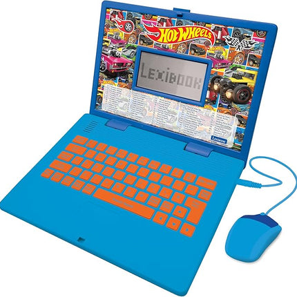 Lexibook Hot Wheels, Educational and Bilingual Laptop in English/Spanish, Toy for Children with 124 Activities to Learn, Play Games and Music, Blue, JC598HWi2