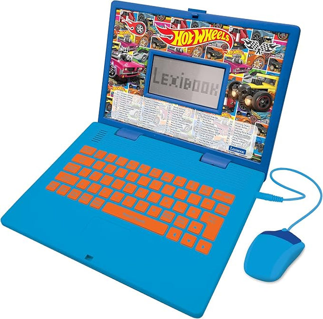Lexibook Hot Wheels, Educational and Bilingual Laptop in English/Spanish, Toy for Children with 124 Activities to Learn, Play Games and Music, Blue, JC598HWi2