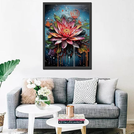 Lotus Flower Jigsaw Puzzles 1000 Pieces for Adults, Families (Water Lily,Tropical Floral,Blossom) Pieces Fit Together Perfectly 19.7''x27.6''inch Graffitic Wildflower Frameable Magic Puzzle Art（Red）