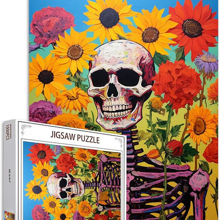 Graffitic Human Skull Jigsaw Puzzles 1000 Pieces for Adults, Families (Skeleton Men,Sunflower,Planst) Pieces Fit Together Perfectly 19.7''x27.6''inch Garden Flowers Frameable Magic Puzzle Art（Red）