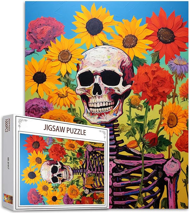 Graffitic Human Skull Jigsaw Puzzles 1000 Pieces for Adults, Families (Skeleton Men,Sunflower,Planst) Pieces Fit Together Perfectly 19.7''x27.6''inch Garden Flowers Frameable Magic Puzzle Art（Red）