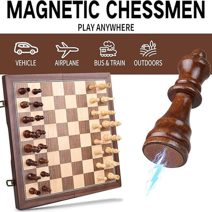 AMEROUS 15'' Magnetic Wooden Chess Set for Adults Kids - with Folding Board, Gift Package, Pieces Storage Slots, Handmade Pieces,Chess Board Game Set for Tournament Professional Beginner