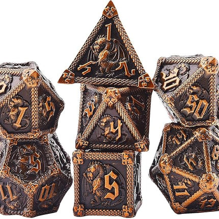 AUSTOR 7-Die Metal DND Dice Set Dungeons and Dragons Polyhedral Roll Playing Dice with Box D20 D12 D10 D% D8 D6 D4 for Pathfinder MTG RPG Board Games