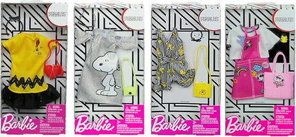 Barbie Fashion Peanuts Character Outfit Set – Bundle of 4 Clothing Packs with Accessories | Fits Most Dolls | Snoopy & Friends Themed Wardrobe | Ages 3+