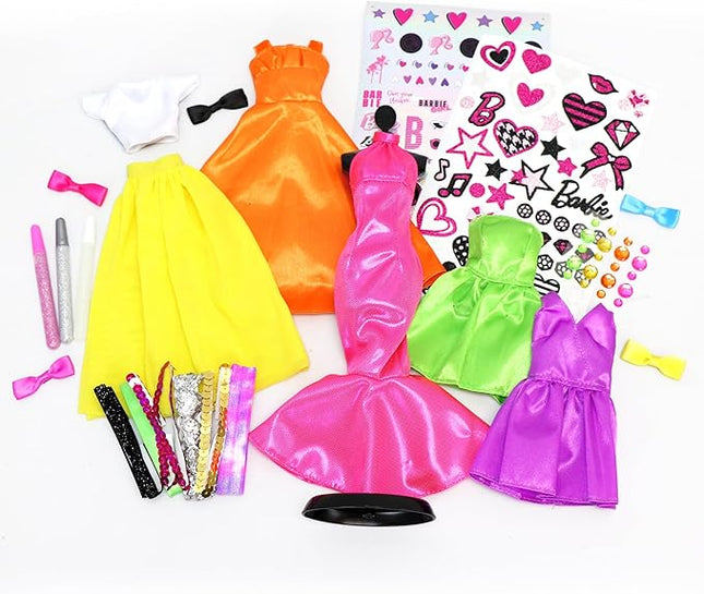 Barbie Be a Real Fashion Designer Neon Edition – DIY Dress-Up Craft Kit with Neon Fabrics & Accessories – Design Custom Outfits for Barbie Dolls – Gift for Creative Girls Ages 6+