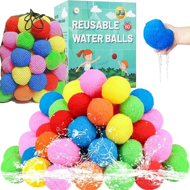 60 Pcs Reusable Water Balls, Reusable Water Balloons for Outdoor Toys and Games, Water Toys for Kids and Adults Boys and Girls - Summer Balls for Pool and Backyard Fun