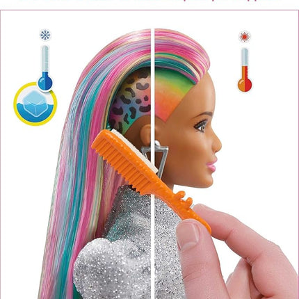Barbie Doll Leopard Rainbow Hair with Color-Change Highlights & 16 Styling Accessories Including Clothes, Scrunchies, Brush & More