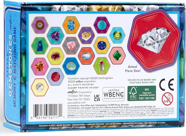 eeBoo: Memory & Matching Game- Little Gemstones - 18 Pairs to Memorize, Colorful Gems, Encourages Recognition, Concentration Skills, Kids Ages 5+