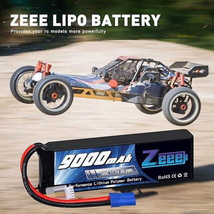 Zeee 3S 9000mAh Lipo Battery 11.1V 100C EC5 Connector with Metal Plates Soft Case RC Battery for RC Car Truck Tank Racing Hobby Models (2 Pack)