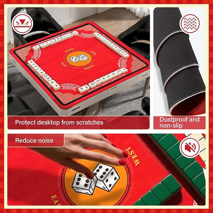 Mahjong Mat for Table with Anti Slip and Noise Reduction, 31.5" x 31.5" Game Mat with Carrying Bag for Poker, Card, Board & Tile Games(Red)