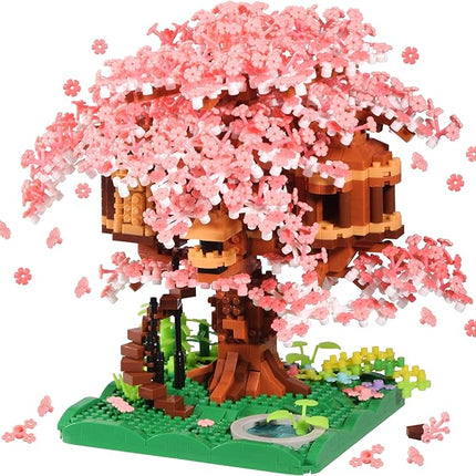 Cherry Blossom Tree Building Block Set Gift for Adults Girls Boys 14+, Cherry Bonsia Treehouse Micro Building Blocks, Japanese Sakura Flowers House 2028PCS