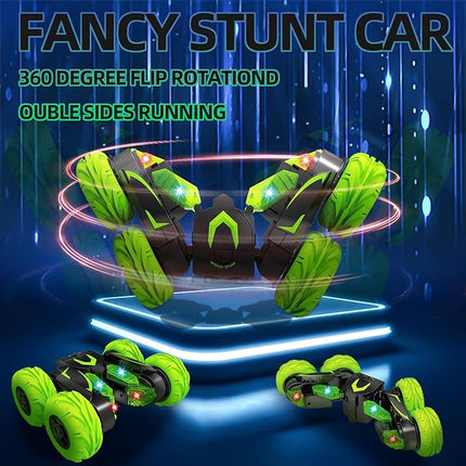 Eulogia Remote Control Cars for Kids 5-12, RC Stunt Car with LED Headlights, 360° Rotation, Double-Sided Driving, Off-Road Flips RC Toy Cars for Boys Girls Birthday Easter Gifts
