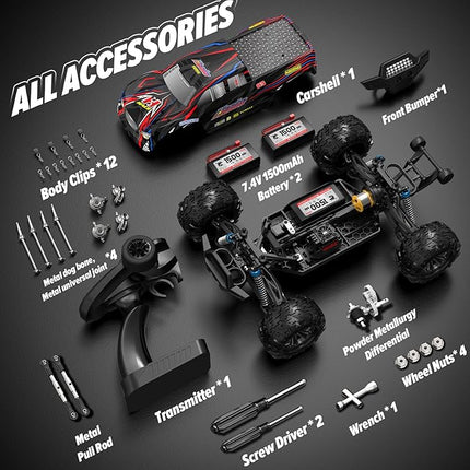 Hosim 1/10 RC Cars for Adults 62+KMH, Brushless Remote Control Car Fast, 2S Bettery RC Monster Trucks 4X4 Waterproof Off Road