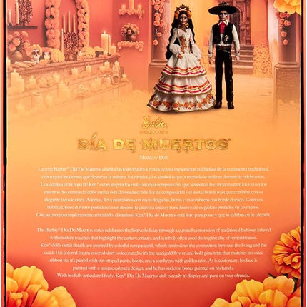 Barbie Signature Ken Doll, Día De Muertos 2025 Collectible with Cream Shirt, Black Vest and Trousers, Sombrero and Calavera Face Paint