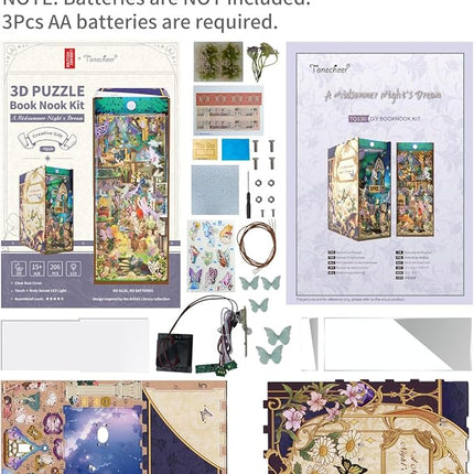 Tonecheer x British Library DIY Book Nook Kit,Shakespeare 3D Wooden Puzzle for Adults,Miniature House Booknook Bookshelf Insert Decor with LED Lights Unique Gifts (A Midsummer Night's Dream)