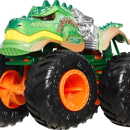 Hot Wheels Toy Cars & Monster Trucks, Sharks vs. Dinos Multipack with 2 Big Rigs, 2 1:64 Scale Monster Trucks & 2 1:64 Scale Hot Wheels Vehicles