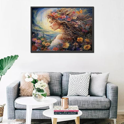 Fashion Girl with Flowers Puzzles 1000 Pieces for Adults, Families (Female,Tropical Plants,Butterfly) Pieces Fit Together Perfectly 19.7''x27.6''inch Garden Wilflowers Magic Puzzle Art（Colorful）